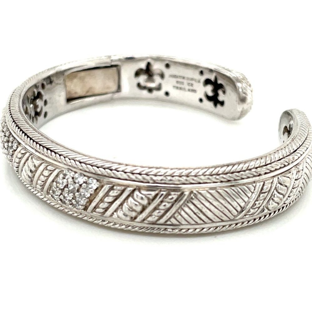 Judith Ripka Sterling Silver and Pave CZ Hinged Bangle Bracelet